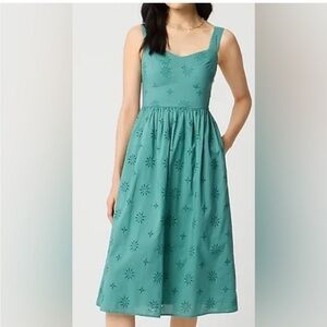Jcrew green eyelet Midi dress NWT